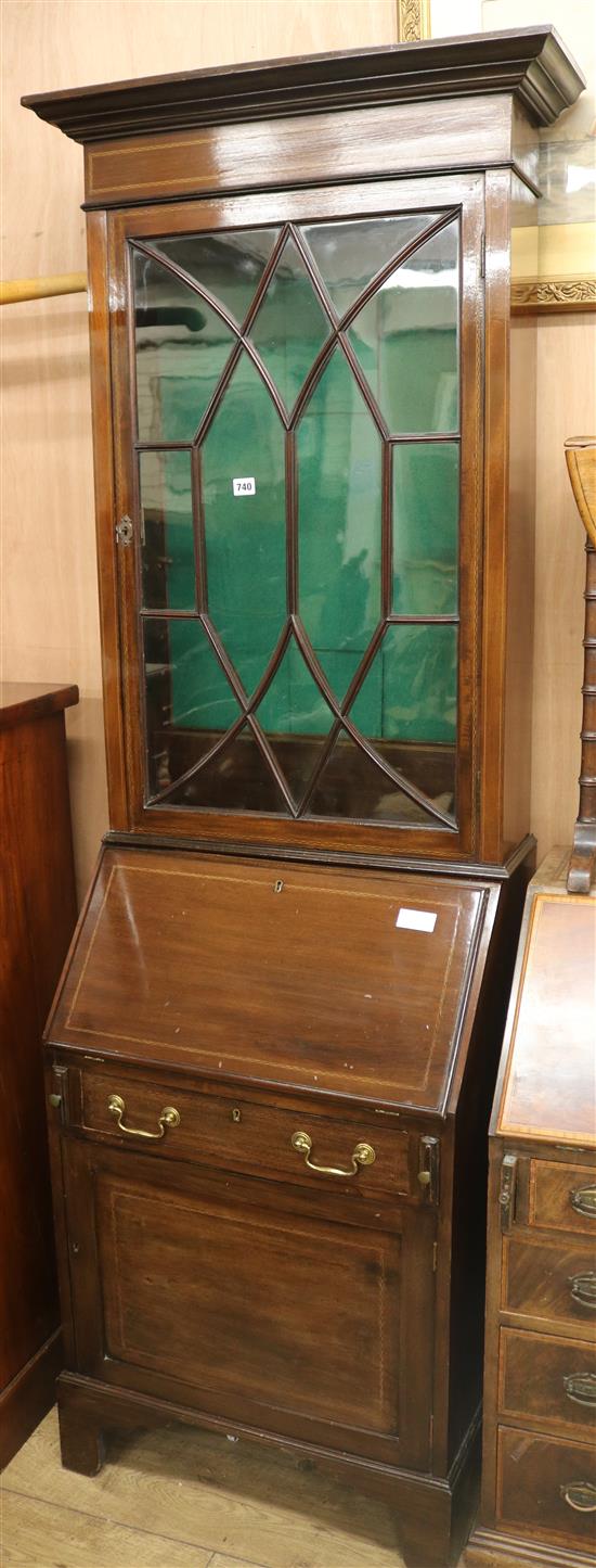 An inlaid bureau bookcase, 203cm high